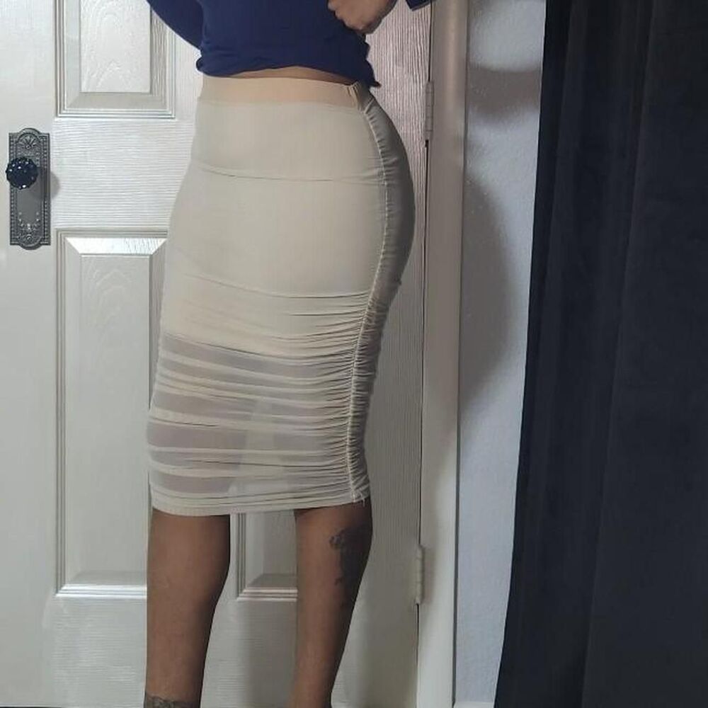 Beige/Tan Mesh midi skirt with stretchy waistband  Size S